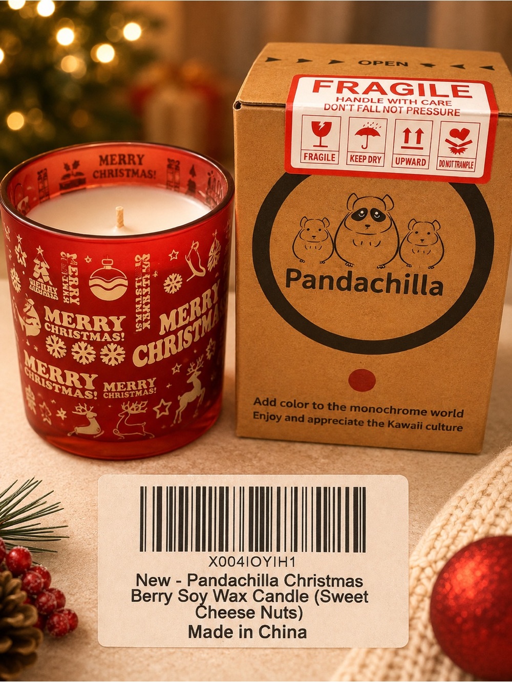 Red Merry Christmas Soy Candle - Berry Scent